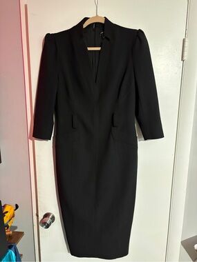 Karen Millen Black Midi Forever Dress with Structured Shoulders